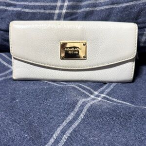 Michael Kors Cream Leather Wallet with Gold Accent